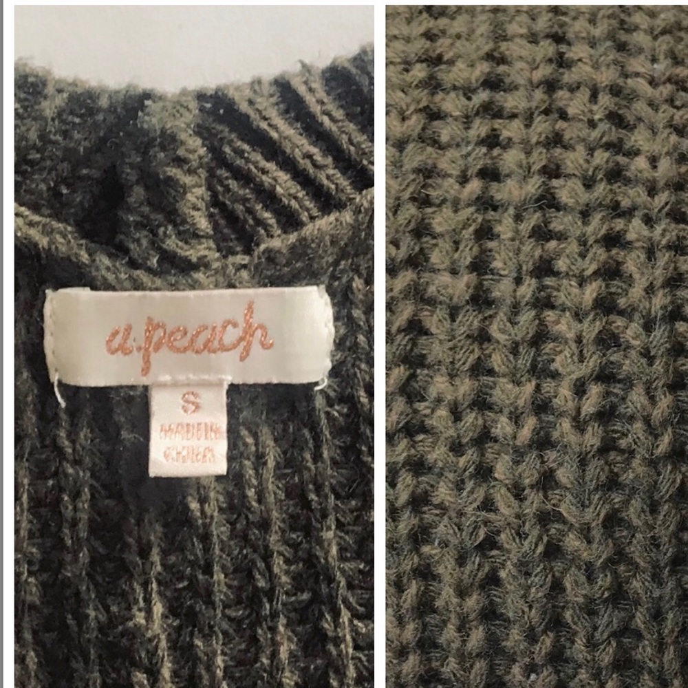 A.peach Olive Green V neck Ribbed Sweater - Picture 5 of 8